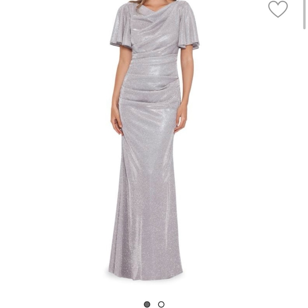 Betsy and Adam flutter glitter column gown